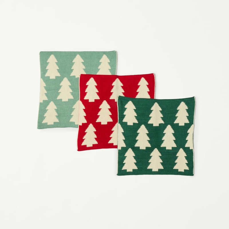 Christmas Tree Green Knitted Washcloths Pack of 3