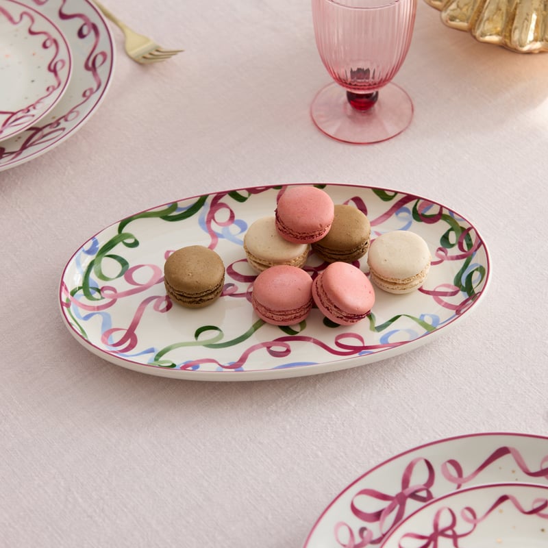 Bow & Bright Pink Oval Platter