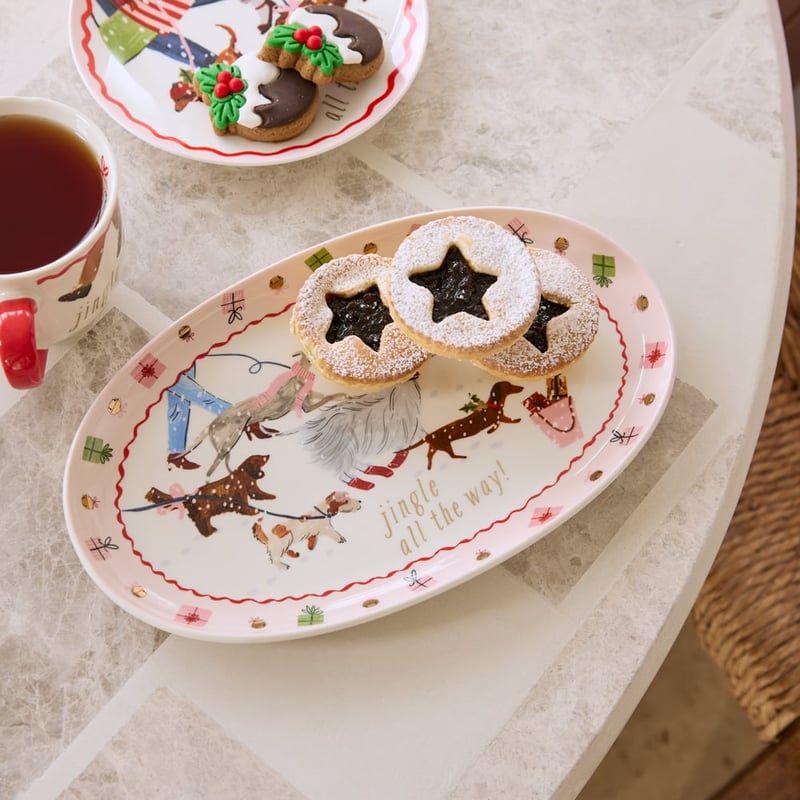 Christmas Dogs Pink Oval Platter