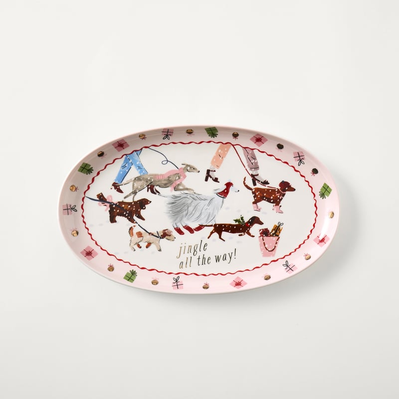 Christmas Dogs Pink Oval Platter