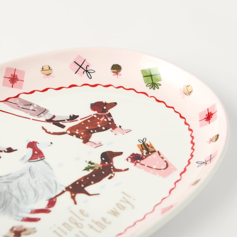 Christmas Dogs Pink Oval Platter