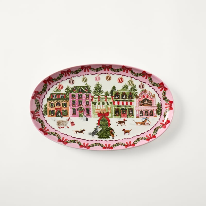 Christmas Village Pink Oval Platter