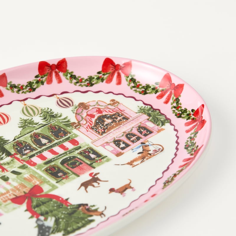 Christmas Village Pink Oval Platter