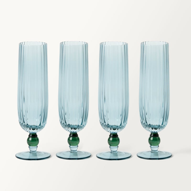 Jewel Blue Flute Glass Pack of 4