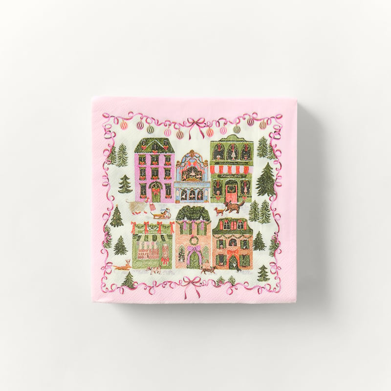 Christmas Village Pink Paper Napkins Pack of 40