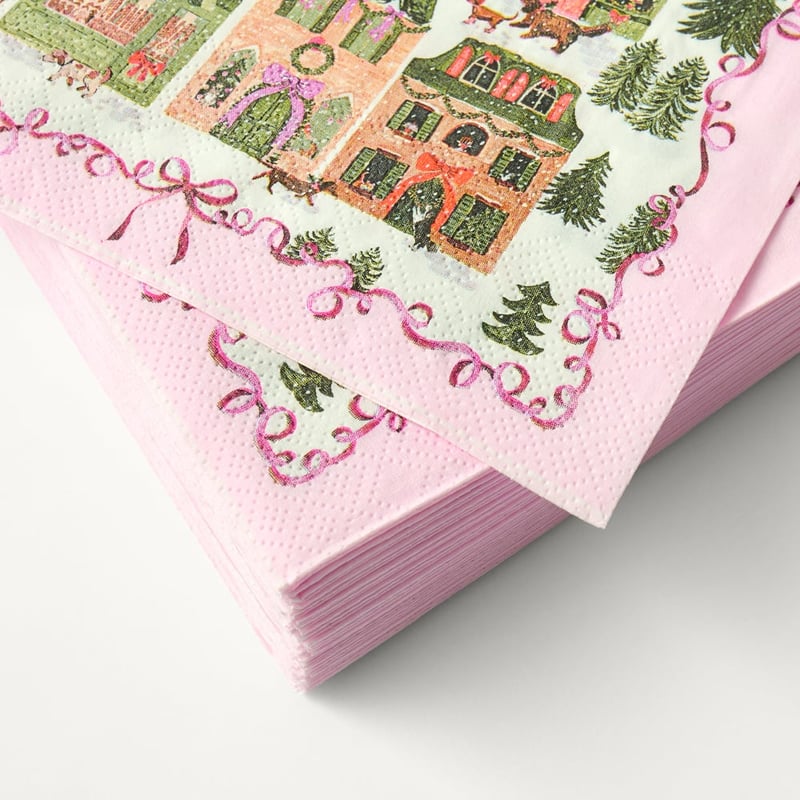Christmas Village Pink Paper Napkins Pack of 40
