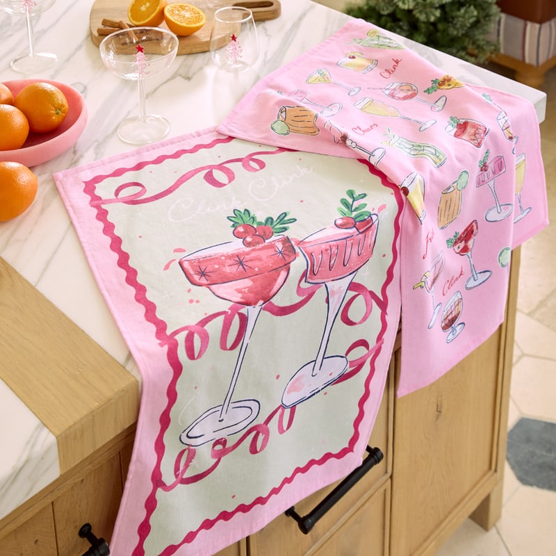 Festive Fun Pink Tea Towel Pack of 2