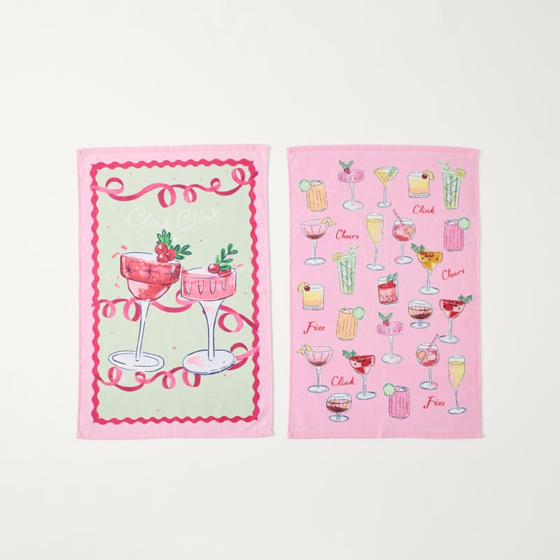 Festive Fun Pink Tea Towel Pack of 2
