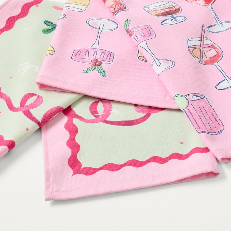 Festive Fun Pink Tea Towel Pack of 2