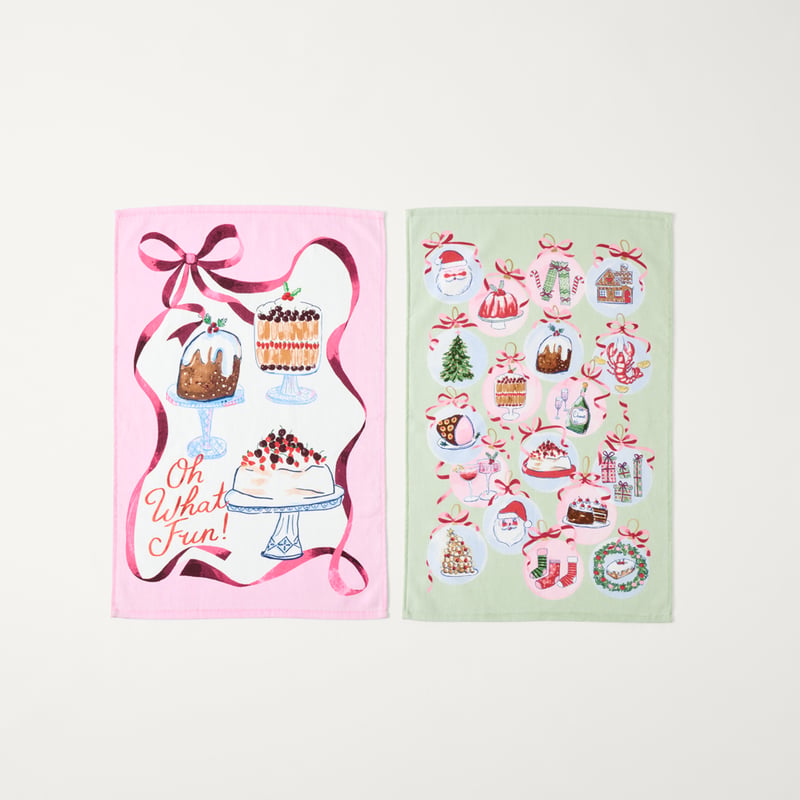 Oh What Fun Pink Tea Towel Pack of 2
