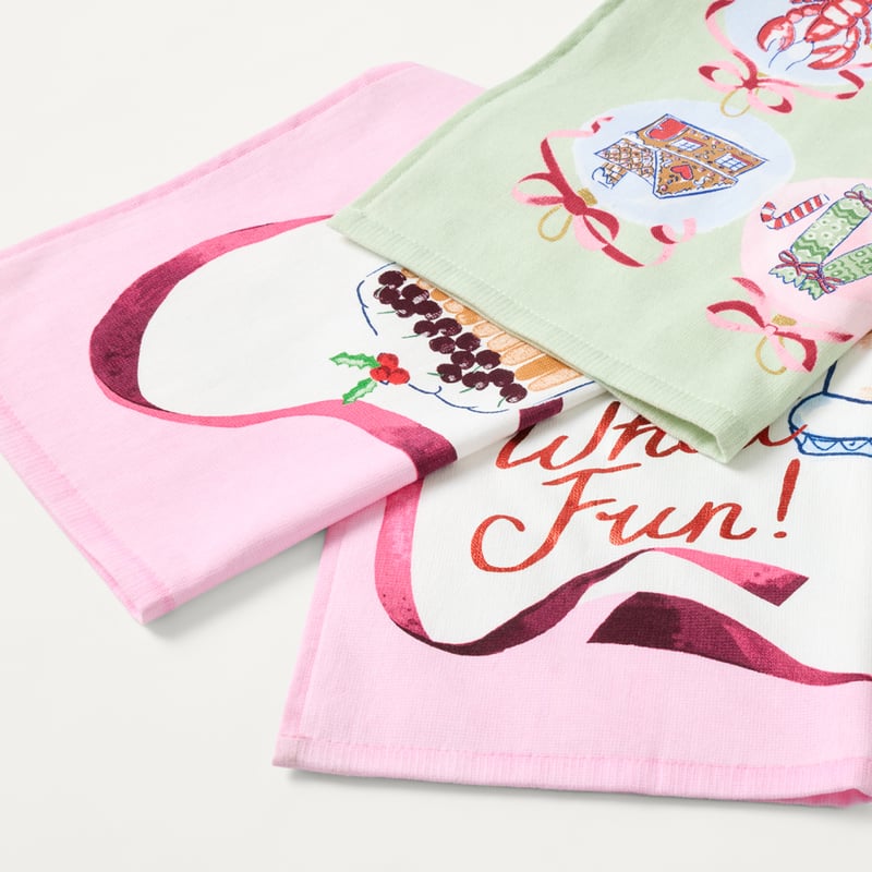 Oh What Fun Pink Tea Towel Pack of 2