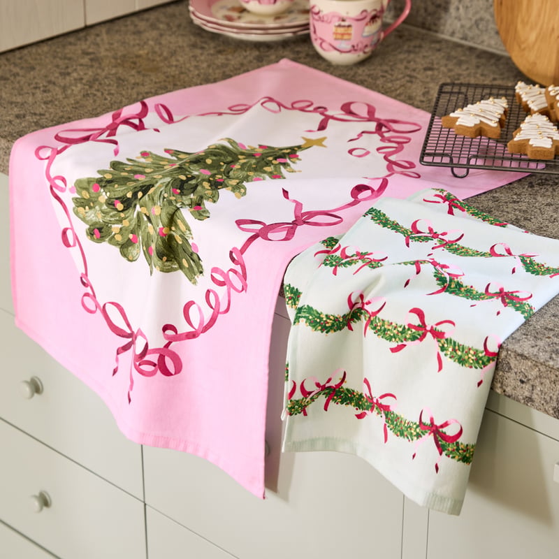 Bow & Bright Pink Tea Towel Pack of 2