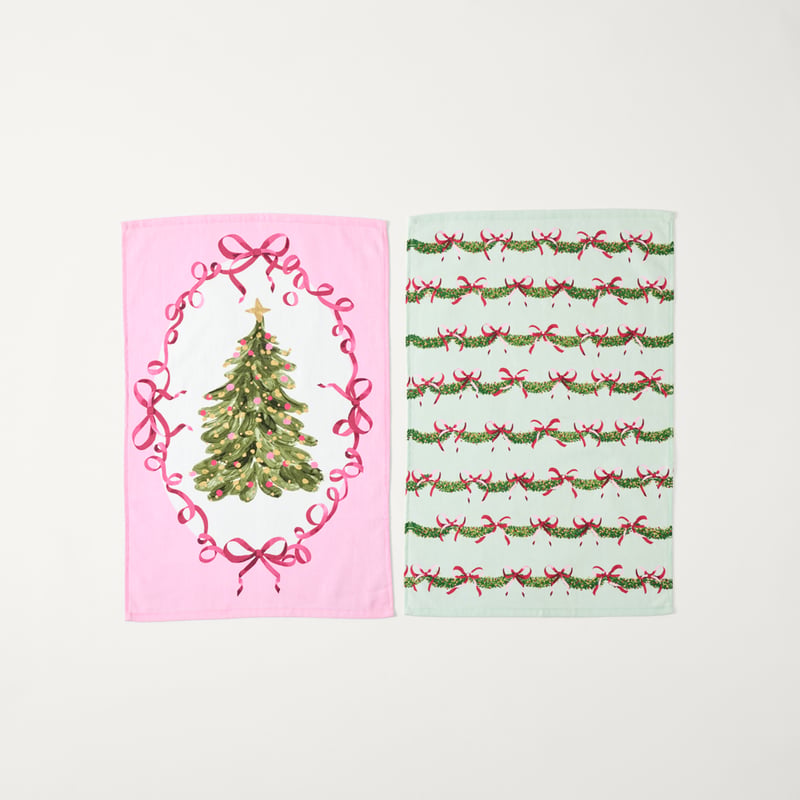 Bow & Bright Pink Tea Towel Pack of 2