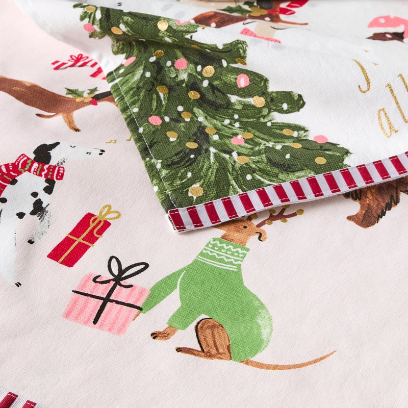 Christmas Tree Dogs Pink Tea Towel Pack of 2