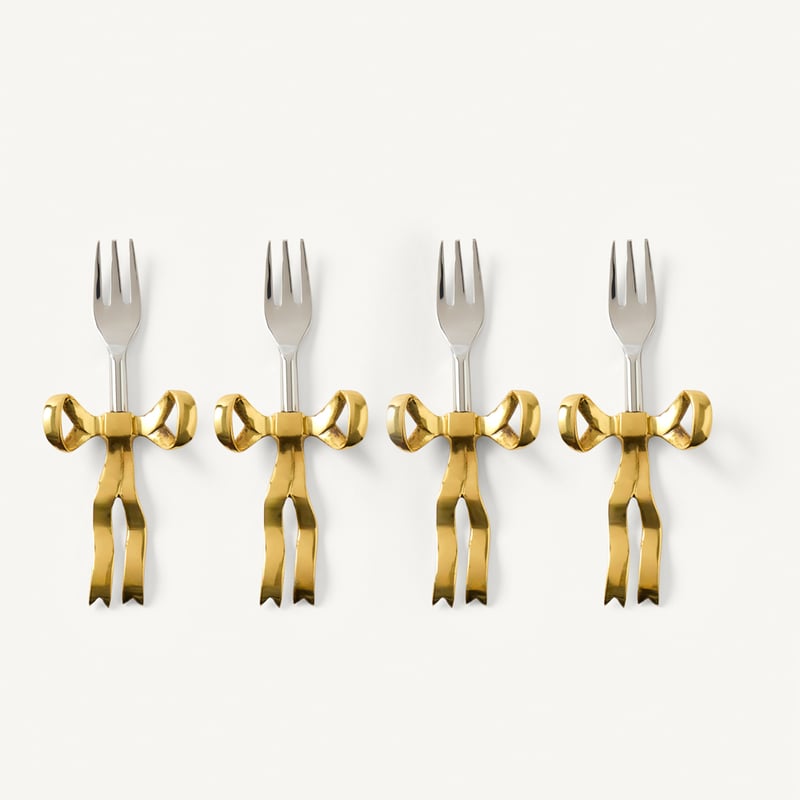 Bow Gold Cake Fork Pack of 4