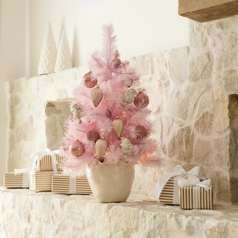 Potted Whimsical Pine LED Pink Christmas Tree