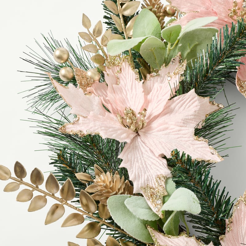 Poinsettia Christmas Pink & Multi Wreath