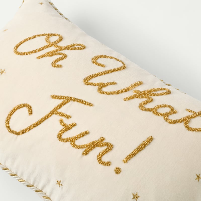 Oh What Fun Gold Beaded Cushion