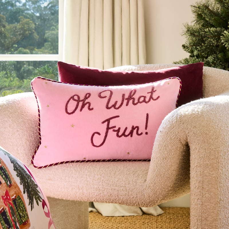 Oh What Fun Pink Beaded Cushion
