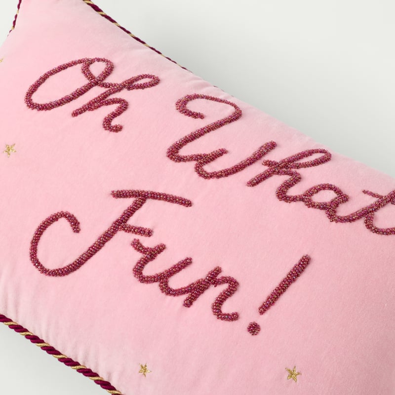 Oh What Fun Pink Beaded Cushion