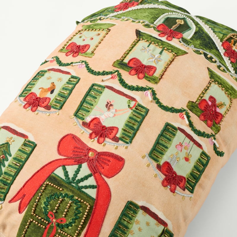 Christmas Village House Green Cushion