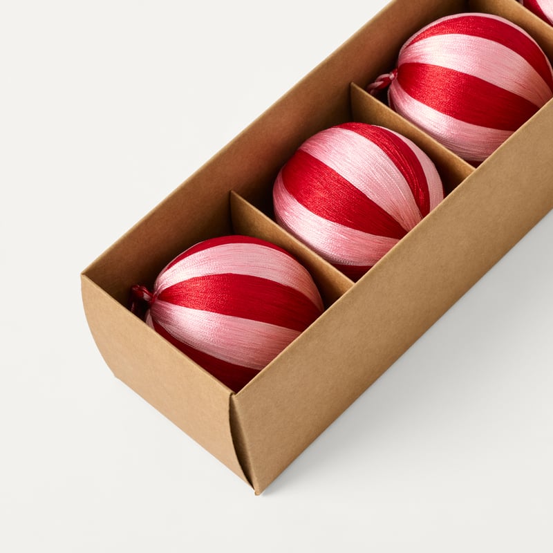 Bow & Bright Pink & Red Thread Stripe Bauble Pack of 4