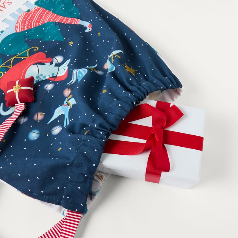 Santa-saurus Christmas Navy Santa Sack