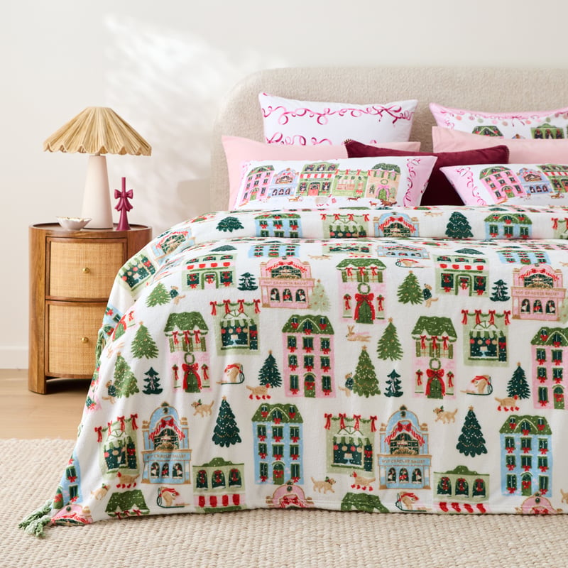 Christmas Village Green Fleece Blanket