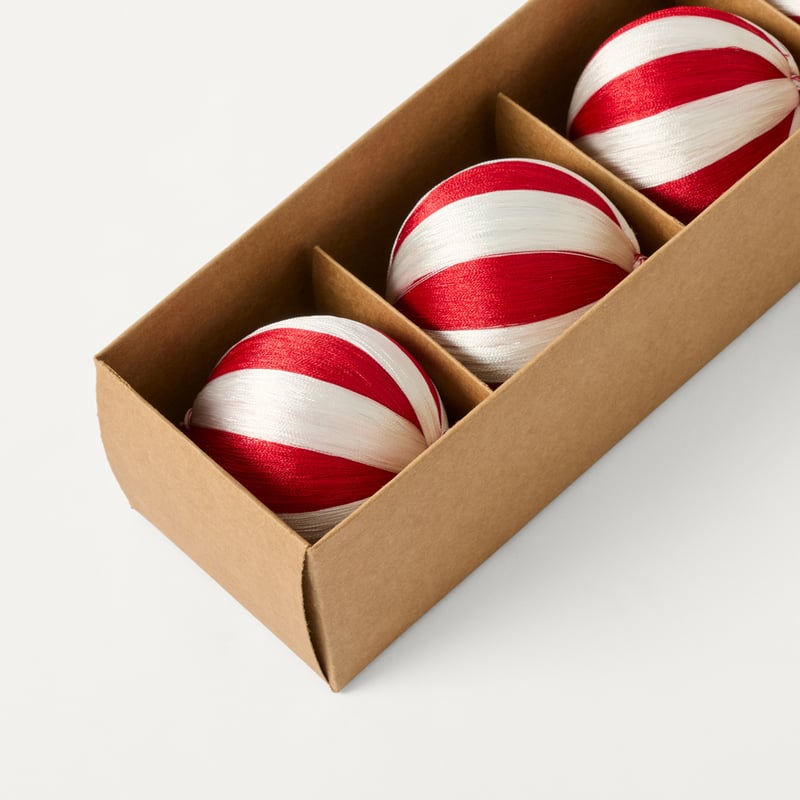 Festive Fun Thread Stripe White & Red Bauble - Pack of 4