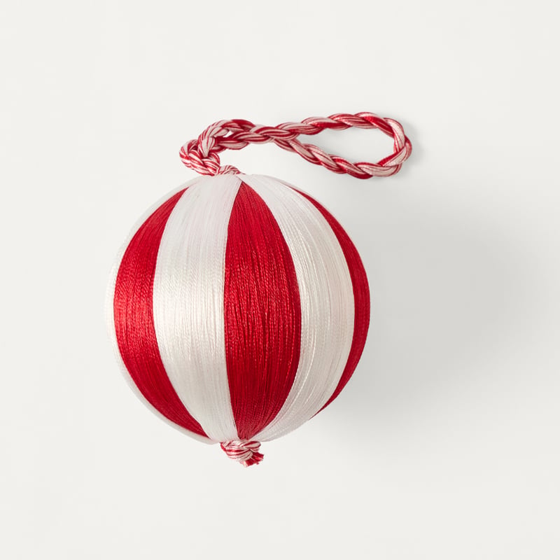 Festive Fun Thread Stripe White & Red Bauble - Pack of 4