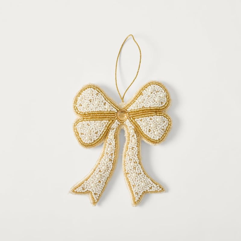Luxe Bow Gold & Pearl Beaded Ornament