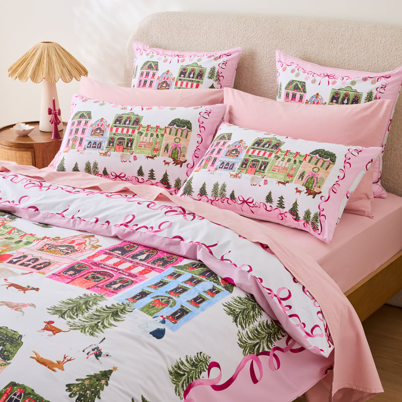 Christmas Village Pink Quilt Cover Set + Separates