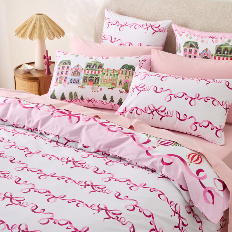Christmas Village Pink Quilt Cover Set + Separates