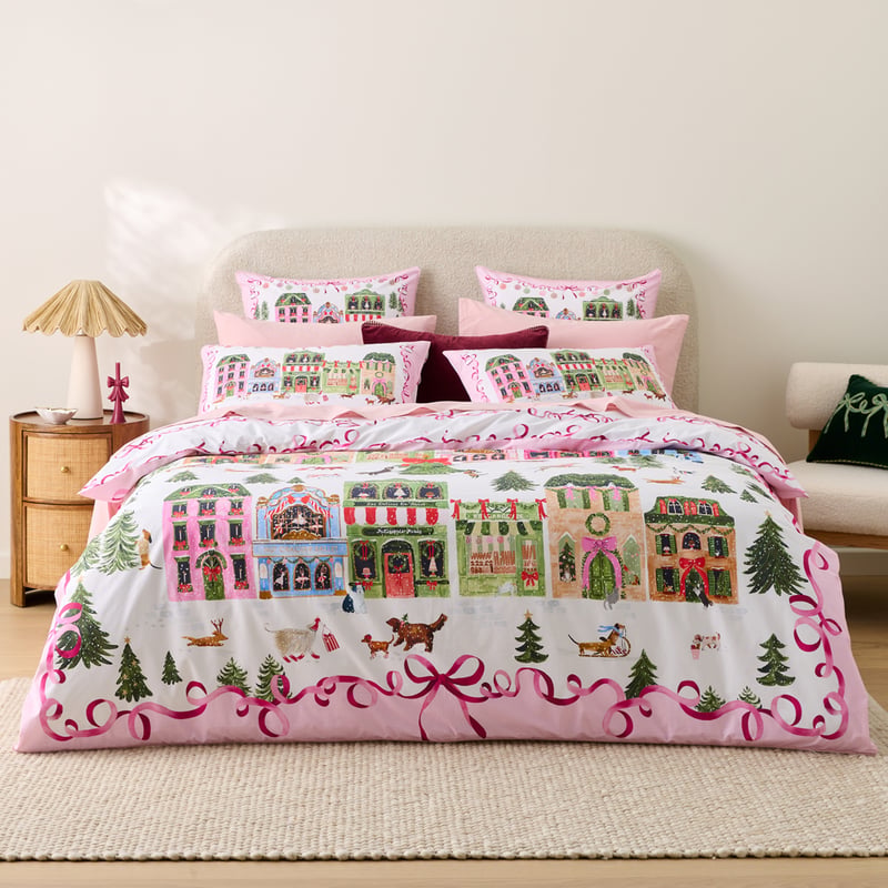 Christmas Village Pink Quilt Cover Set + Separates