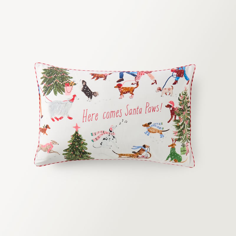 Here Come Santa Paws White Text Pillowcase