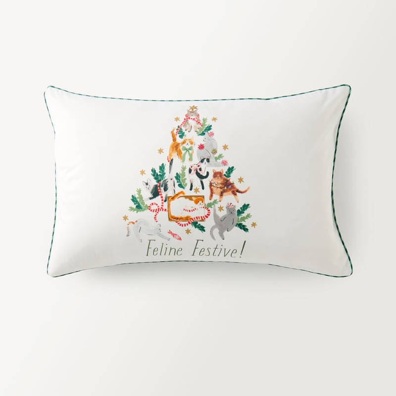 Feline White Festive Text Pillowcase