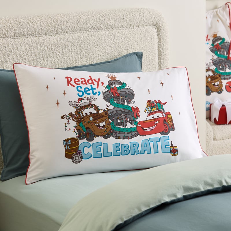 Disney Pixar Cars Ready Set Celebrate Natural Text Pillowcase