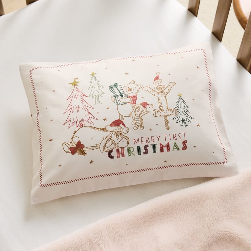 Disney Winnie the Pooh Festive Natural Cot Text Pillowcase