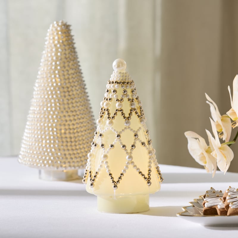 Luxe Pearl White Glass LED Small Christmas Tree