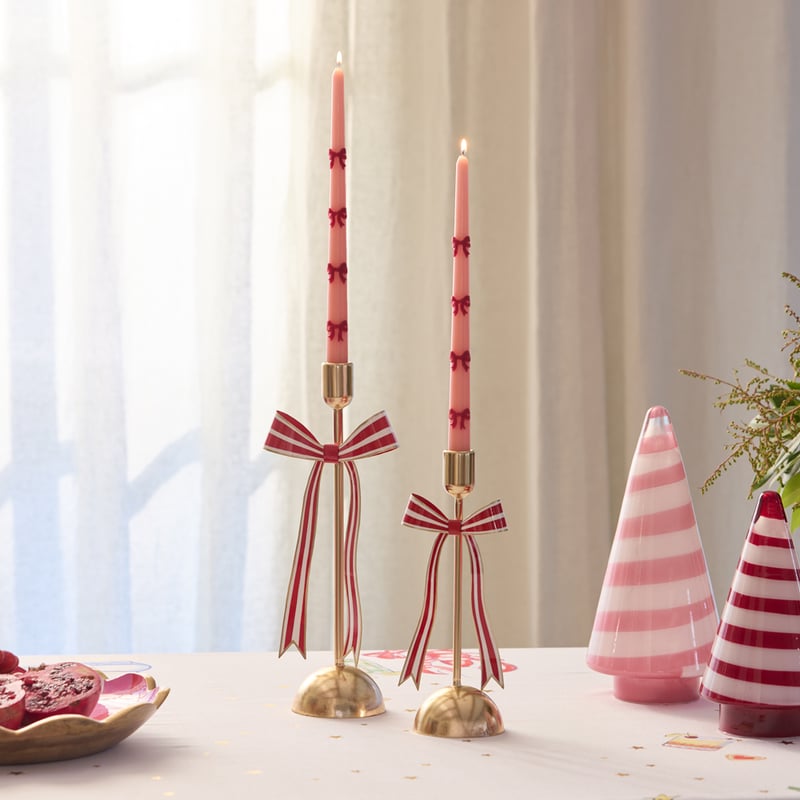 Christmas Village Red Metal Bow Candleholder