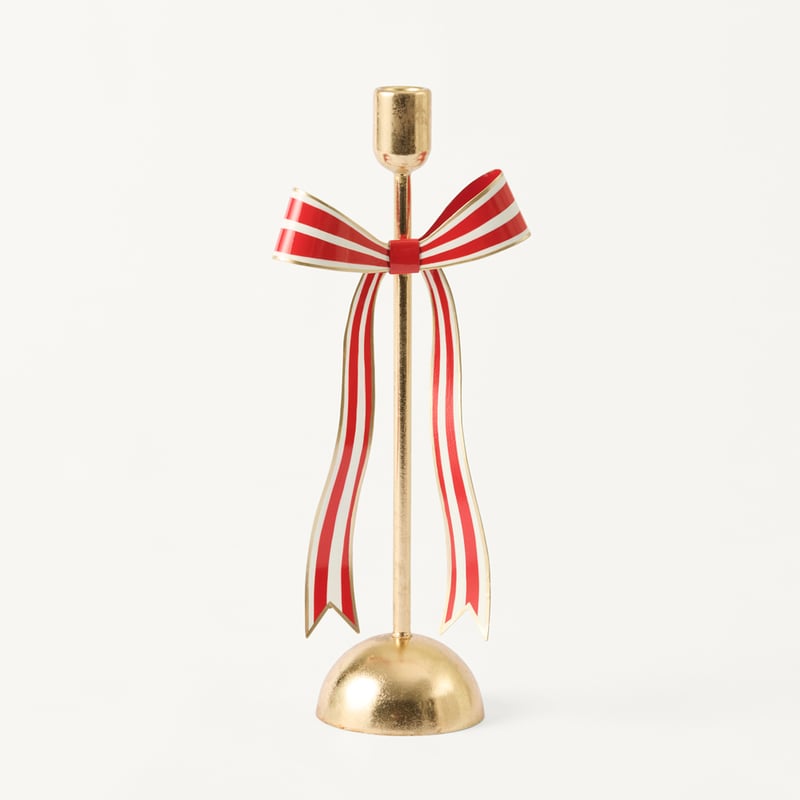 Christmas Village Red Metal Bow Candleholder
