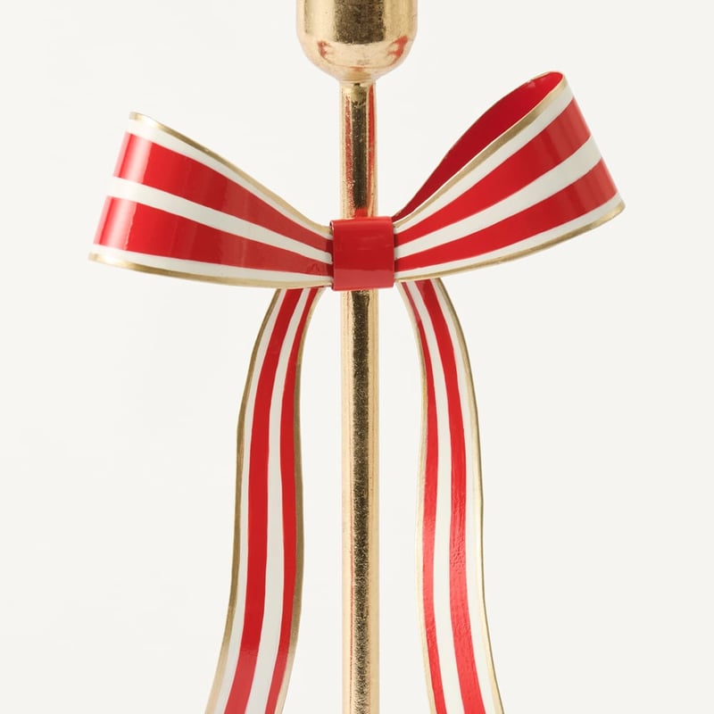 Christmas Village Red Metal Bow Candleholder
