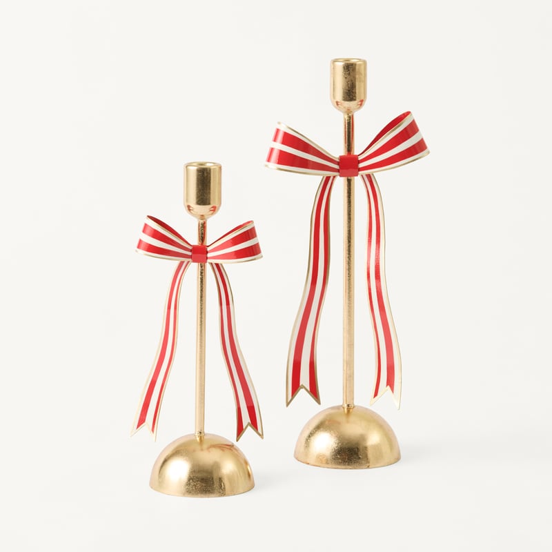 Christmas Village Red Metal Bow Candleholder