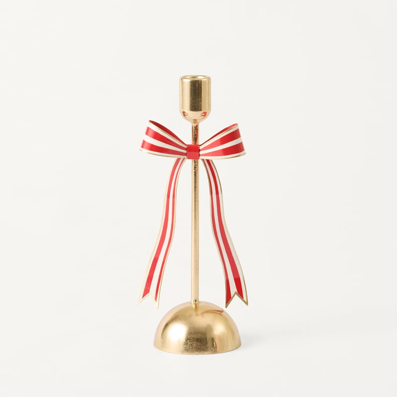 Christmas Village Red Metal Bow Candleholder
