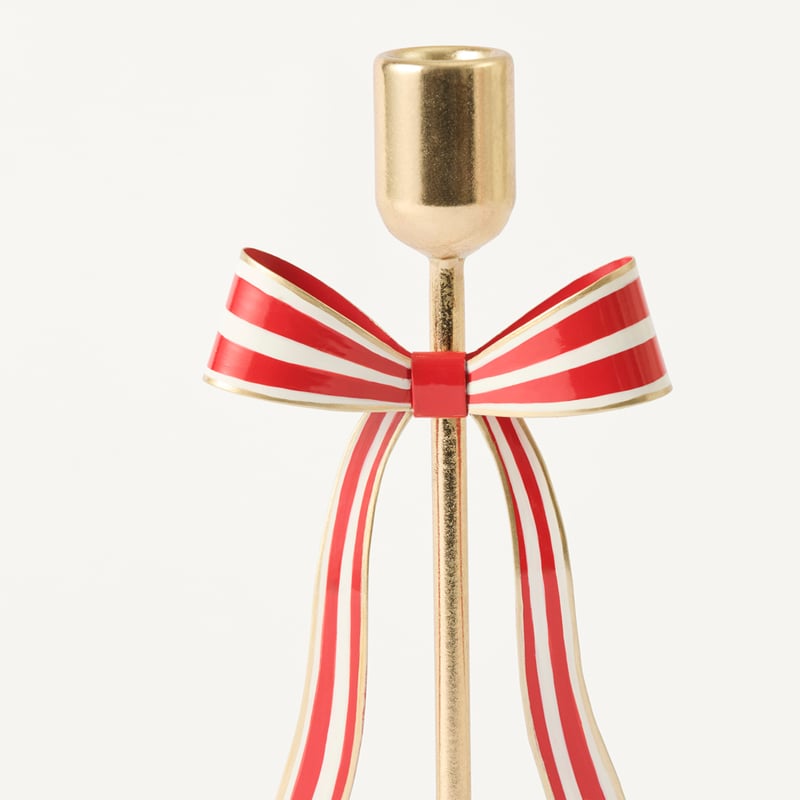 Christmas Village Red Metal Bow Candleholder
