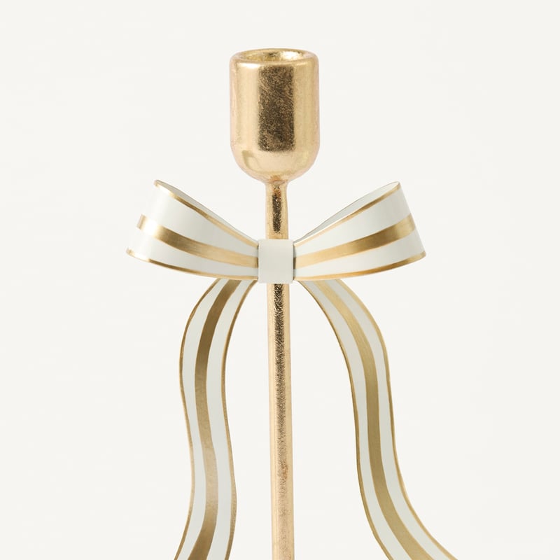 Festive Fun Gold Metal Bow Candleholder