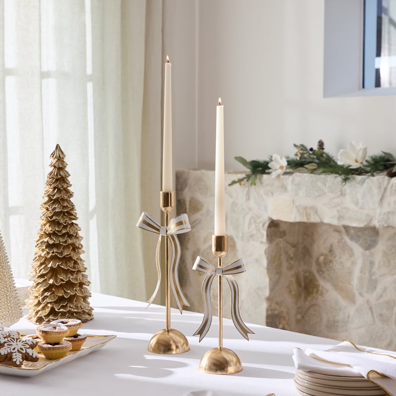 Festive Fun Gold Metal Bow Candleholder