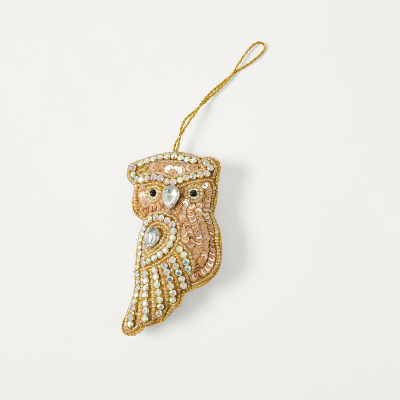 Luxe Owl Gold Embroidered Ornament