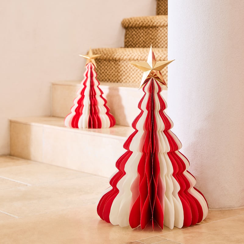 Christmas Village Festive Red & White Honeycomb Tree
