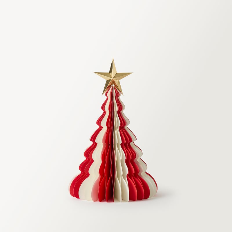 Christmas Village Festive Red & White Honeycomb Tree